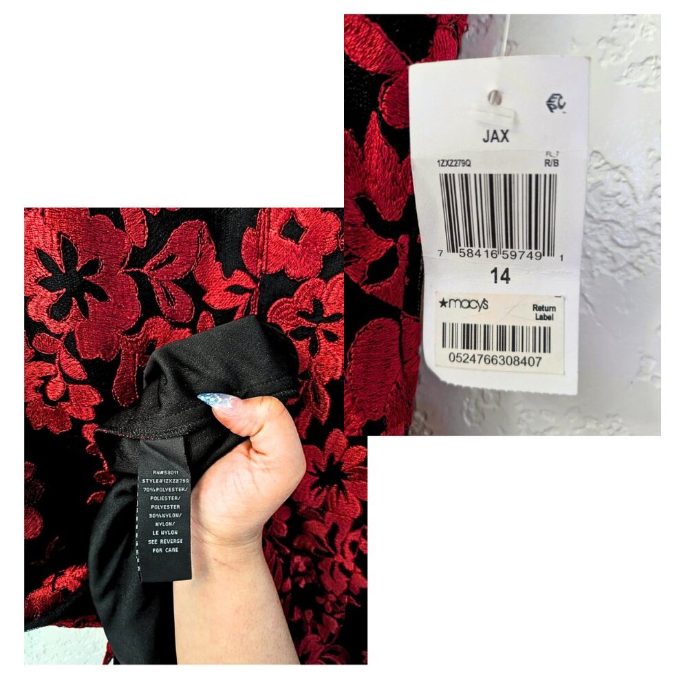 JAX {Black Label} Black & Red Floral Lace Midi Dress – Size 14 (NWT) - Picture 3 of 3
